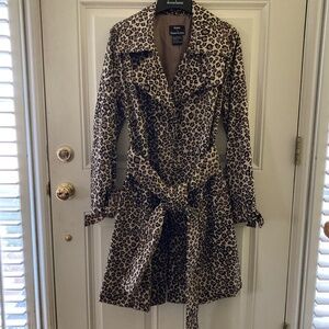 Dennis Basso Leopard Print Belted Trench Coat/Snap Front/100% Cotton/Large/EUC!